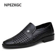 Load image into Gallery viewer, Luxury Brand Genuine Leather Fashion Men Business Dress Loafers Pointed Toe Black Shoes Oxford Breathable Formal Wedding Shoes
