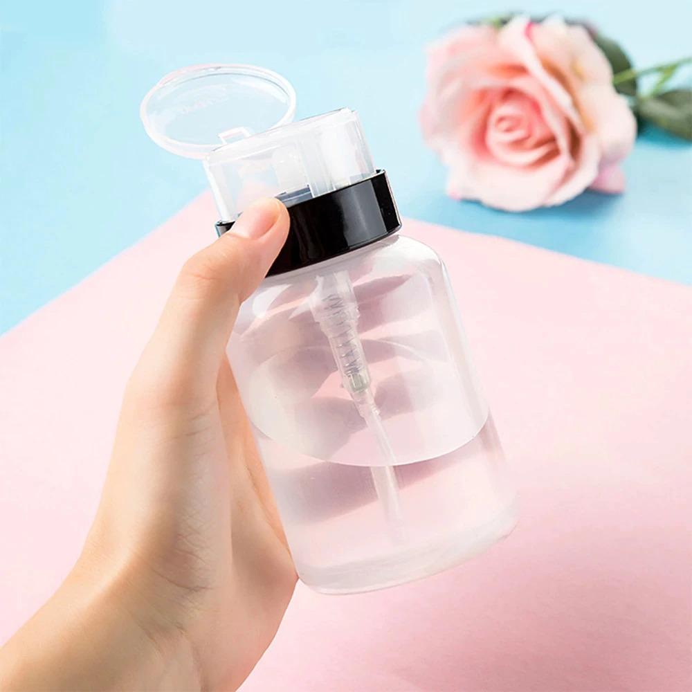 1Pc 200ml 2 Color Nail Polish Remover Alcohol Liquid Press Pumping Bottle Nail Art UV Gel Cleaner Empty Plastic Container Tool